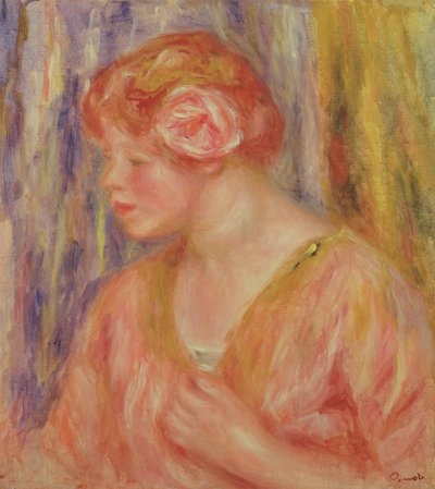 Mujer Pelirroja con Rosas en el Cabello de Pierre Auguste Renoir